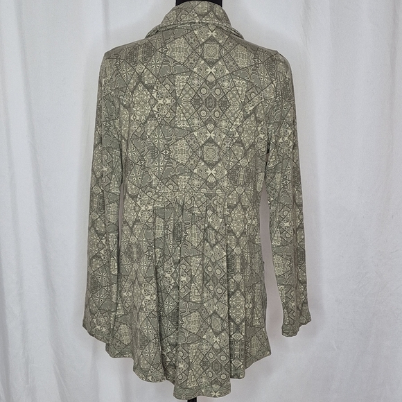 Soft Surroundings Green Patterned Ruched Neck Peplum Waist Zip Jacket - Size M - Picture 4 of 11